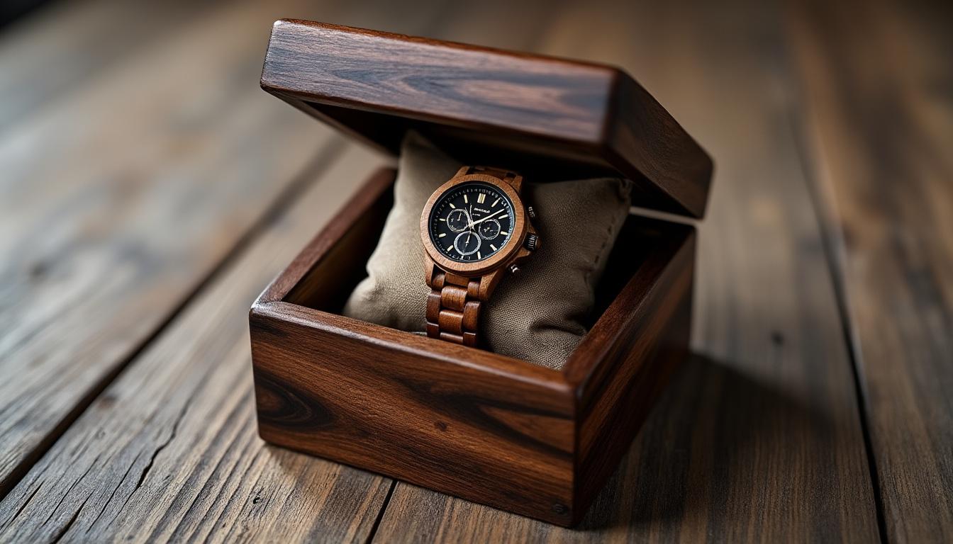 découvrez notre coffret cadeau unique de montre en bois artisanale, alliant élégance et éco-responsabilité. offrez un cadeau raffiné qui respecte l'environnement tout en ajoutant une touche de sophistication à chaque poignet.