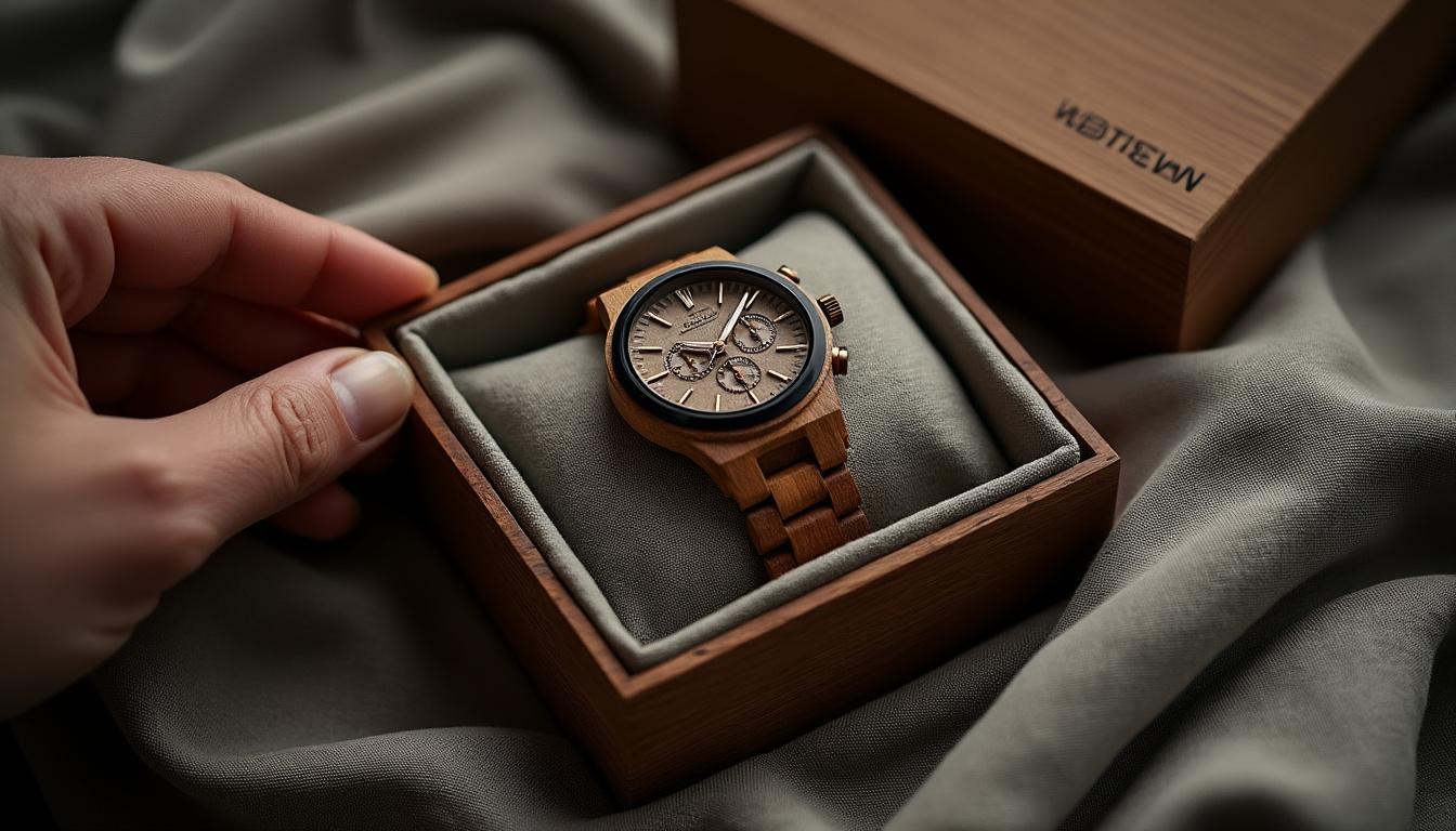 découvrez notre coffret cadeau de montre en bois artisanale, une fusion parfaite d'élégance et d'éco-responsabilité. offrez un bijou unique qui allie style raffiné et respect de l'environnement, idéal pour ceux qui apprécient la mode durable.