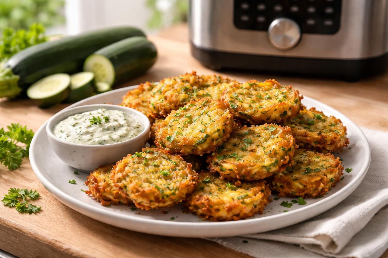 apprenez à préparer des beignets de courgettes croustillants et savoureux avec l'air fryer. une recette facile et rapide pour un goût irrésistible !
