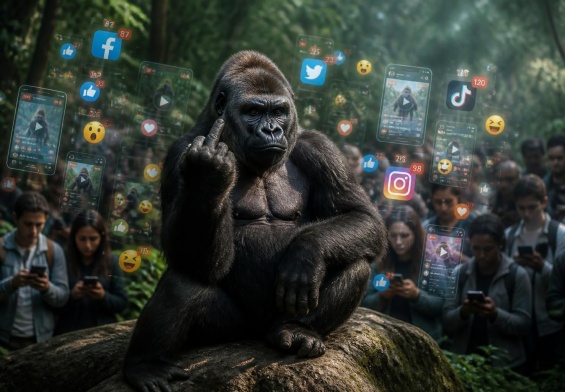 analyse de l'impact des vidéos montrant un gorille faisant un doigt d'honneur sur les réseaux sociaux, et les réactions suscitées par ce phénomène viral.