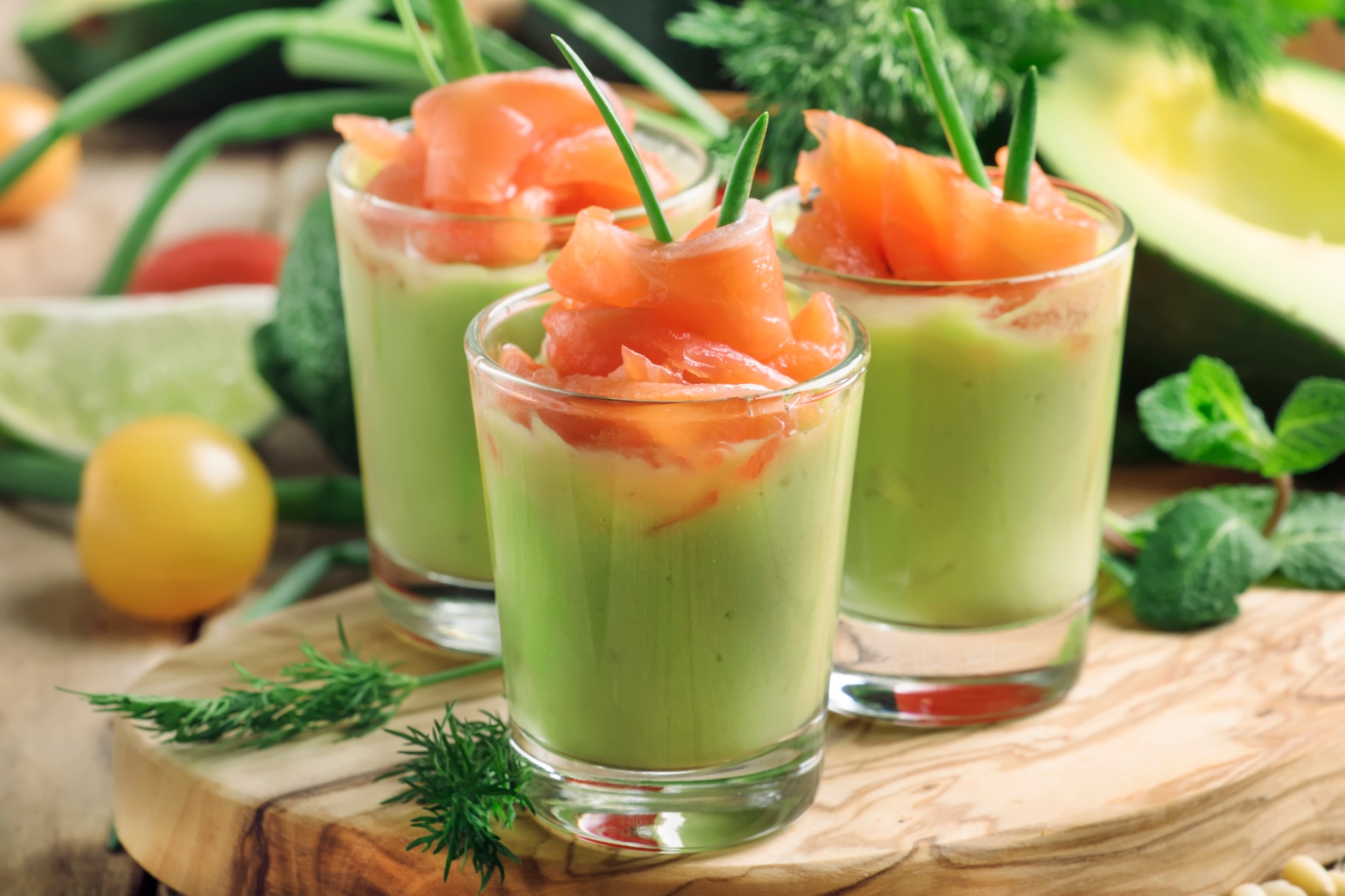 Appetizer with salted salmon and avocado