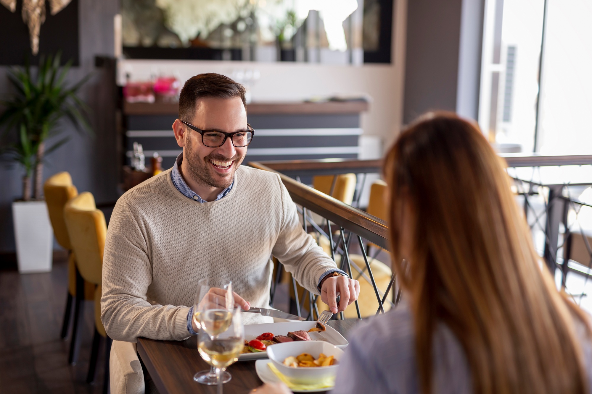 Couple dining in restaurant