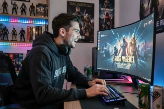 Joueur passionné regardant les annonces de la conférence Summer Game Fest 2026 sur son écran gaming