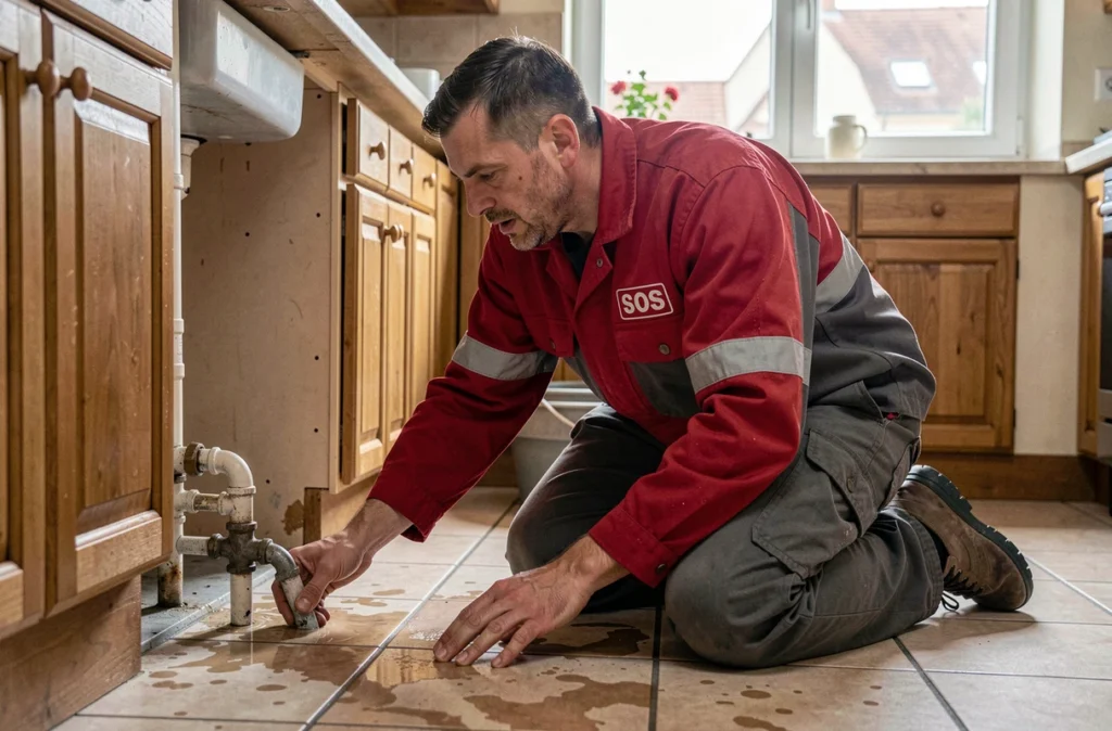 Intervention d'urgence d'un plombier SOS Bâtiment sur une fuite sous évier en Moselle