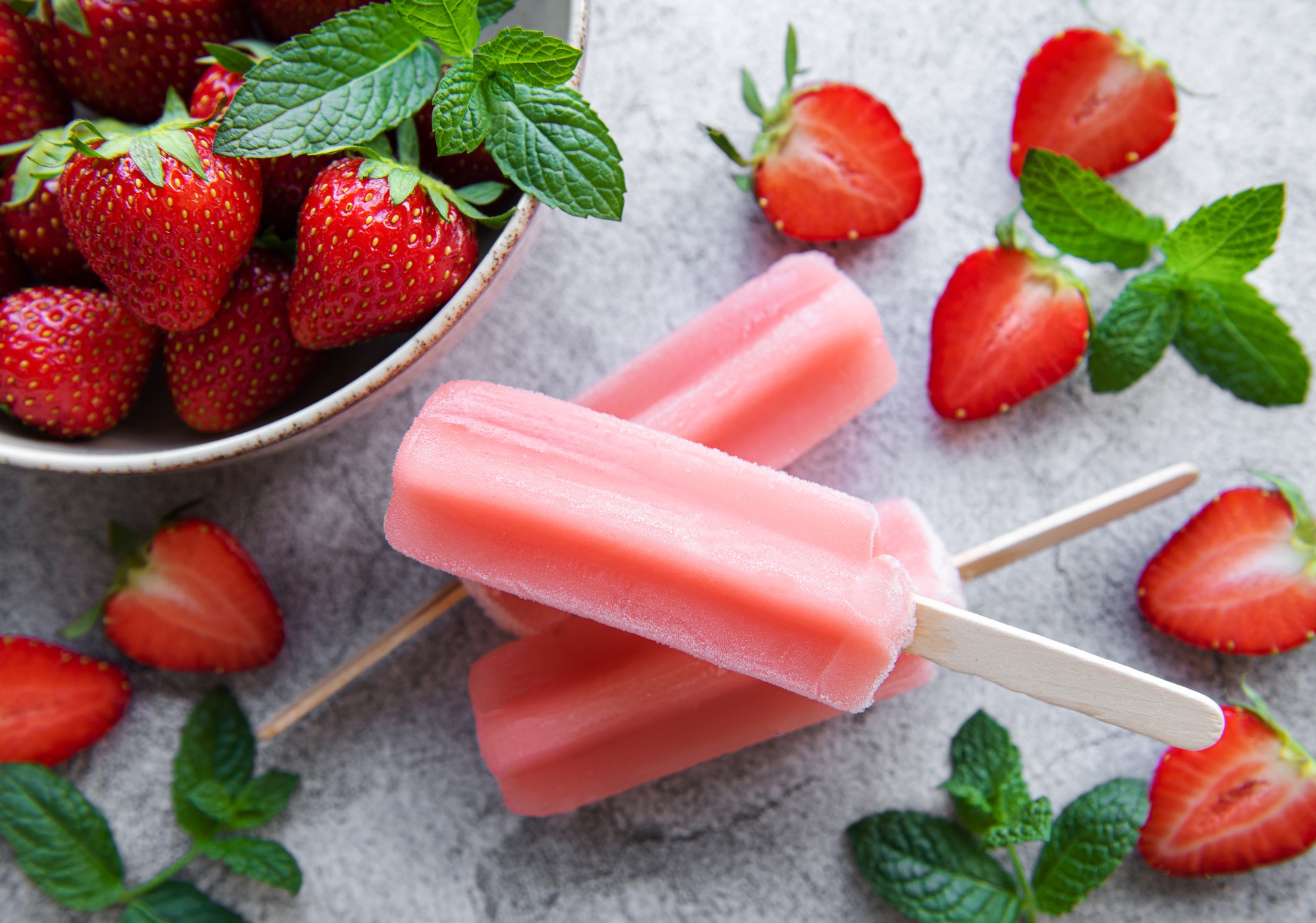 Strawberry ice cream popsicles